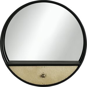Homcom Specchio da Parete Rotondo da Ø61cm con Cassetto e Cornice in Metallo Nero Aosom