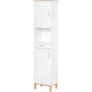 Kleankin Mobile Salvaspazio Bagno in Legno Bianco, Mobile a Colonna con Armadietti e Cassetto 39x30x180cm Aosom