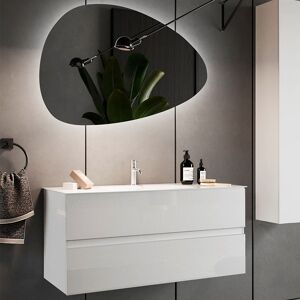 garneroarredamenti Mobile bagno sospeso con specchio e lavabo 100x121cm bianco lucido Moon
