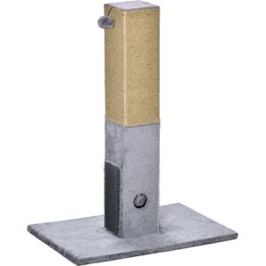 Pawhut Albero Tiragraffi per Gatti con 2 Palline Giocattolo e Spazzola, in Legno, Iuta e Peluche, 59.5x39x79 cm, Grigio