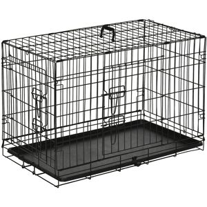 Pawhut Gabbia per Animali Domestici Trasportino per Cani e Gatti Pieghevole in Acciaio Doppia Apertura 76 × 46 × 52cm Nero Aosom