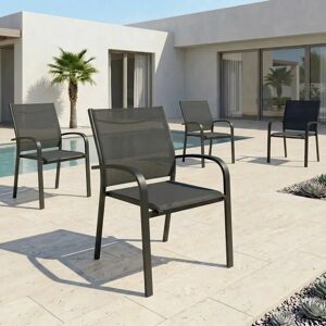 garneroarredamenti Set 4 sedie da giardino impilabili con braccioli tondi in alluminio antracite e textilene grigio Brezza