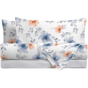 - Completo letto matrimoniale stampato floreale azzurro