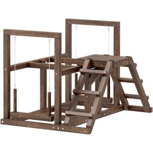 Pawhut Area giochi in legno, Posatoio in legno per galline, con altalena, scala, piattaforme, 82 x 60 x 55 cm, marrone   Aosom Italy