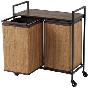 Homcom Cesto biancheria in bambù 120L a 2 vani con ripiano, sacco estraibile e ruote, 73x33x78 cm, Marrone   Aosom Italy