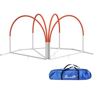 Pawhut Attrezzatura Agility Dog da 4 Pezzi Giri e Ostacoli Impegnativi con Borsa da Trasporto in Tessuto Oxford, Bianco e Arancione Aosom