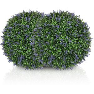 Homcom Set di 2 Piante Artificiali a Sfera con Fiori di Lavanda per Casa e Giardino Ø42 cm, Verde e Viola