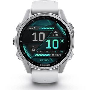 Garmin SMARTWATCH  fenix 8 - 43mm AMOLED, Durata batteria 240 h, Scocca in Polimeri fibrorinforzati con fondello metallo, Touchscreen, Compatibile iOS, Android, argento/bianco