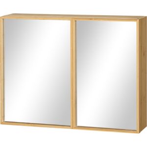 Kleankin Specchiera da Bagno in Bambù e Vetro con 3 Ripiani, 2 Ante e Montaggio a Muro, 65.2x14x50 cm, color Legno   Aosom Italy