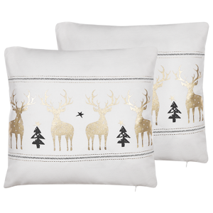 Beliani Set di due cuscini decorativi con renne 45 x45 cm bianco stile moderno Bianco