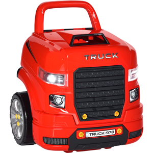 Homcom Officina Camion Giocattolo con Motore e 61 Accessori per Bambini 3-5 Anni, Ruote e Maniglia, 40x39x47cm, Rosso Aosom