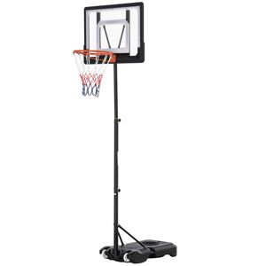 Homcom Canestro Basket Altezza Regolabile 160-210cm, Struttura in Acciaio e Base con Ruote, Tabellone in PE Trasparente