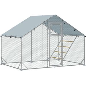 Pawhut Recinto per Galline da 6m² per 6-8 Animali con Tetto Impermeabile, Mangiatoia e Posatoio, 3x2x1.9m, Argento   Aosom Italy
