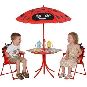 Outsunny Set Tavolo da Giardino con 2 Sedie Pieghevoli e Ombrellone per Bambini in Metallo e Poliestere, Rosso Aosom