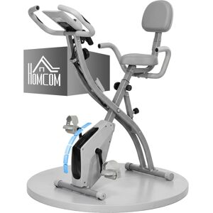 Homcom Cyclette Pieghevole 2 in 1, Resistenza Magnetica Regolabile 8 Livelli, Bici da Fitness con Sensore di Frequenza Cardiaca, Grigio Aosom
