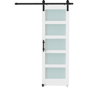 Homcom Porta Scorrevole Rustico Interno con Binario Silenzioso, Kit Ferramenta e Maniglia, Bianco   Aosom Italy