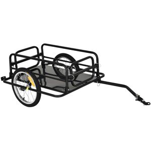 Homcom Carrello Bici con Pareti Pieghevoli e Rimovibili, Gancio e 4 Catarifrangenti, in Acciaio e PE, 139x71.5x49 cm, Nero Aosom