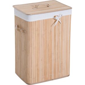 Homcom Cesto Portabiancheria in Bambù con Coperchio, Cestino per Biancheria con Sacco in Tessuto Rimovibile, 40x30x60cm, Naturale