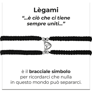 Luca Barra BRACCIALI DONNA E UOMO IN CORDA COREANA NERA CON CUORE CALAMITATO