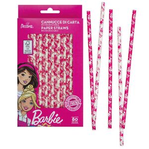 Decora 80 Cannucce Biodegradabili In Carta Barbie 21 Cm Ø6 Mm