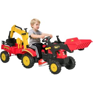 Homcom Escavatore Giocattolo Cavalcabile a Pedali per Bambini con Pale e Volante, Posteriore staccabile,179x42x59cm Multicolore Aosom