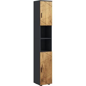 Kleankin Colonna Bagno in Truciolato con 2 Ripiani Aperti e 2 Armadietti a 2 Livelli, 30x30x183 cm, Rovere   Aosom Italy