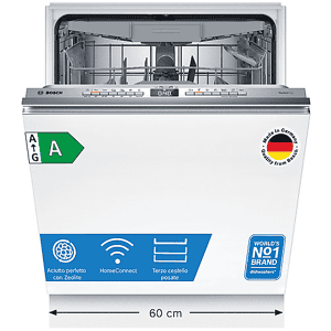 Bosch LAVASTOVIGLIE INCASSO Pannello frontale non in dotazione  SMV6YCX02E, Programmi 6, Dimensioni: L 59,8 cm, A 81,5 P 55 Rumorosità 44 dB(A), Consumo di acqua 9,5 l, Classe