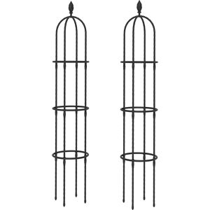 Outsunny Set 2 Supporti per Piante Rampicanti Alti 1.7 m in Acciaio Antiruggine con Decorazioni, Nero   Aosom Italy
