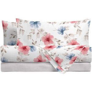 - Completo letto matrimoniale stampato floreale beige