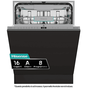 Hisense LAVASTOVIGLIE INCASSO Incasso built-in (BI)  HV16A, Programmi 8, Dimensioni: L 59,8 cm, A 81,6 P 55,5 Rumorosità 43 dB(A), Consumo di acqua 9,5 l, Bianco, Classe