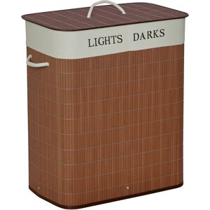 Homcom Cesto per Biancheria Bambù da 100L con 2 Scomparti, Coperchio e Maniglie, 52x32x63cm Aosom