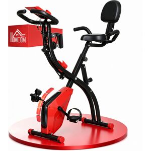 Homcom Cyclette Pieghevole 2 in 1, Resistenza Magnetica Regolabile 8 Livelli, Bici da Fitness con Sensore di Frequenza Cardiaca, Rosso Aosom