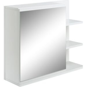 Kleankin Mobiletto Bagno Moderno con Specchio e 3 Ripiani Laterali in Legno, a Parete con Anta e 4 viti a espansione, 60x18x50cm, Bianco  Aosom italy