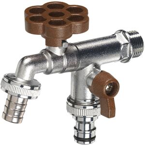 belfer Rubinetto a Sfera Doppio per Fontana da Giardino con Fiore e Leva Colorate RUB/030 Ruggine...