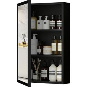 Kleankin Specchiera Bagno in Acciaio con Armadietto a 3 Ripiani e Chiusura Ammortizzata, 40x12x60cm, Nero Aosom