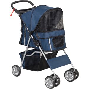 Pawhut Passeggino per Cani Pieghevole in Tessuto, Carrozzina per Cani 10kg con Ruote, Cestino e Portabicchieri, 75x45x97cm, Blu Scuro   Aosom Italy