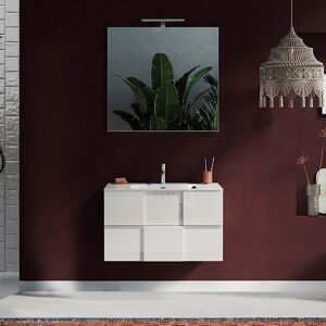 garneroarredamenti Mobile bagno sospeso classico con lavabo e specchio 80x136cm bianco lucido Obsession