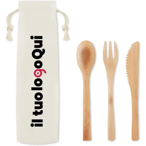 SETBOO posate bamboo riutilizzabili con sacchetto canvas eco Personalizzate o neutre