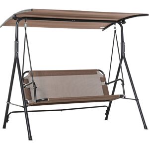 Outsunny Dondolo da Giardino Terrazza 3 Posti con Tettuccio Parasole Regolabile, Metallo e Texteline 172x110x155cm Marrone Aosom