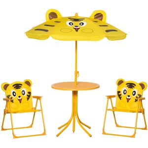 Outsunny Set da Giardino 4 Pezzi per Bambini con Tavolino Rotondo, 2 Sedie Pieghevoli e un Ombrellone Regolabile, Giallo   Aosom Italy