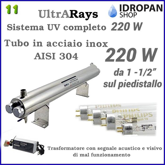 Philips Sterilizzatore acqua, Lampada UV, sistemi UV UltRAays 220 Watt 1-1/2" M con piedistallo.