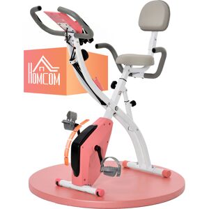 Homcom Cyclette Pieghevole 2 in 1, Resistenza Magnetica Regolabile 8 Livelli, Bici da Fitness con Sensore di Frequenza Cardiaca, Rosa Aosom