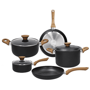 TOGNANA Set pentole e padelle  ROCK IN WOOD, 8 pezzi, Compatibile con piano cottura a gas induzione, Alluminio, Nero