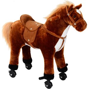Homcom Cavallo Giocattolo Cavalcabile per Bambini con Ruote  e Suono Cavallo Peluche Marrone 65 x 28 x 75 Aosom