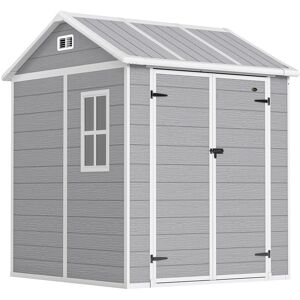 Outsunny Casetta da Giardino con Pavimento, Capanno porta Attrezzi in Resina 2 Porte con Blocco e Finestra, 1.8x1.8m, Grigio   Aosom Italy