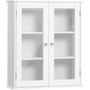 Kleankin Armadietto Pensile Bagno a 2 Ante in Legno e Vetro con Ripiano Regolabile, 55x20x65 cm, Bianco