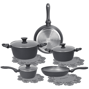 TOGNANA Set pentole e padelle  COOKING CIRCLE, 8 pezzi, Compatibile con piano cottura a gas induzione, Alluminio Forgiato, Grigio