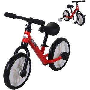Homcom Bici d'equilibrio per bambini da 2-5 anni, bici per imparare a camminare con rotelle di supporto, pedali, sedile regolabile in altezza, giocattolo bici d'equilibrio per bambini piccoli, regalo primo compleanno, Rosso   Aosom Italy