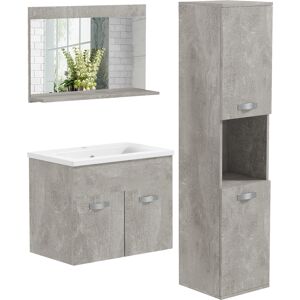 Kleankin Set Mobili Bagno con Mobile Lavabo 60cm e Lavandino in Ceramica, Colonna Bagno e Specchiera, Grigio Aosom