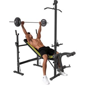 Homcom Panca Multifunzione Stazione Fitness Panche e Attrezzi Nero e Giallo 175L x 110P x 202Acm in Acciaio, PVC, EVA  Aosom